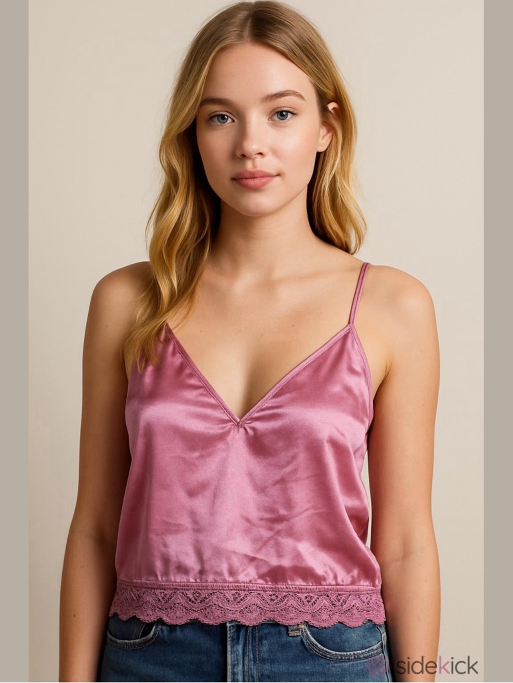 Pink Satin & Lace Cami Top - Picture 2 of 2